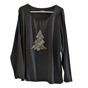 Coldwater Creek Women's Beaded Christmas Tree T-Shirt, Black, Size XL (18)